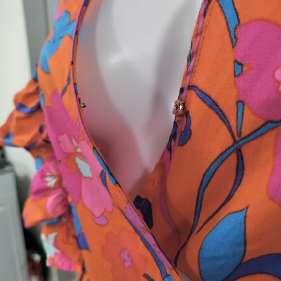 Roberto Rodriguez Womens Floral Whimsy Boho Ruffle Tiered Midi Dress M - Picture 7 of 16